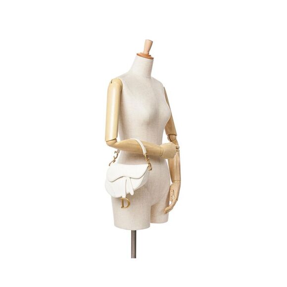 Pre Loved Dior Caro Saddle Bag Textured Leather Women White Messenger Bags - Picture 8 of 8